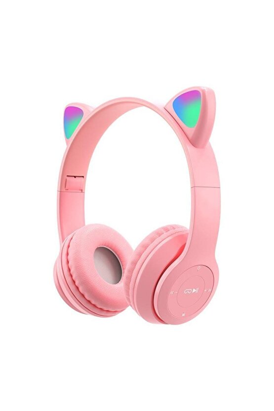 P47m Sevimli Renkli Kedi Kulak Bluetooth Kulaklık Pembe