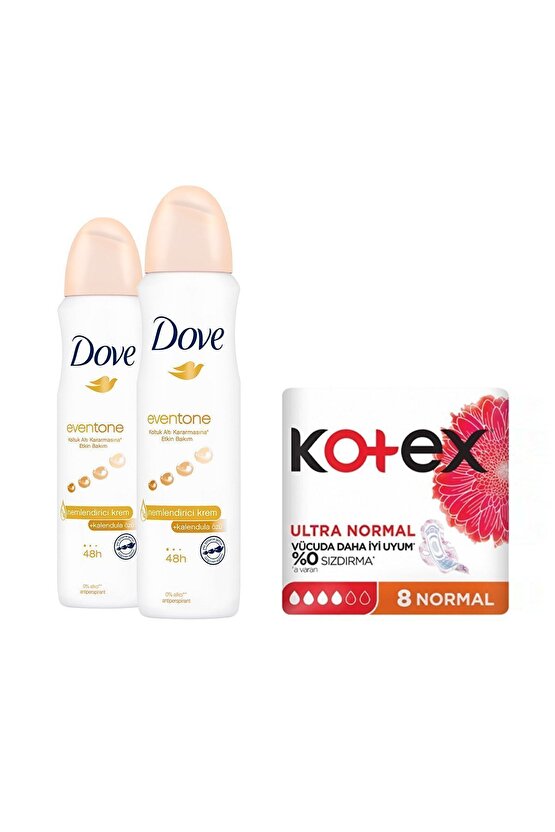 Kadın Sprey Deodorant Eventone 150 ml x2 + Kotex Ped Ultra Normal 8li