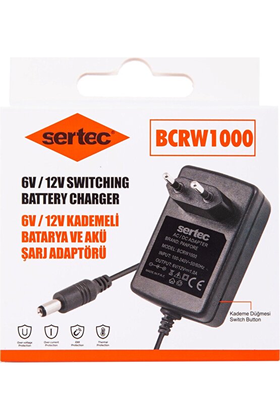 Sertec BCRW1000 6V12V 1A Kademeli Batarya ve Akü Şarj Adaptörü
