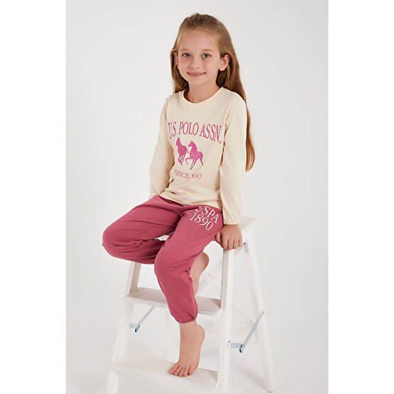U.S. Polo Assn. U.s. Polo Assn Lisanslı Fildişi Kız Çocuk Uzun Kol Pijama Takım