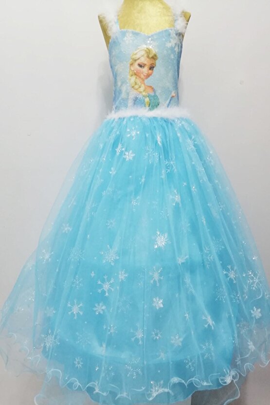 Kız Çocuk Mavi Elsa  Doğum Günü Elbisesi