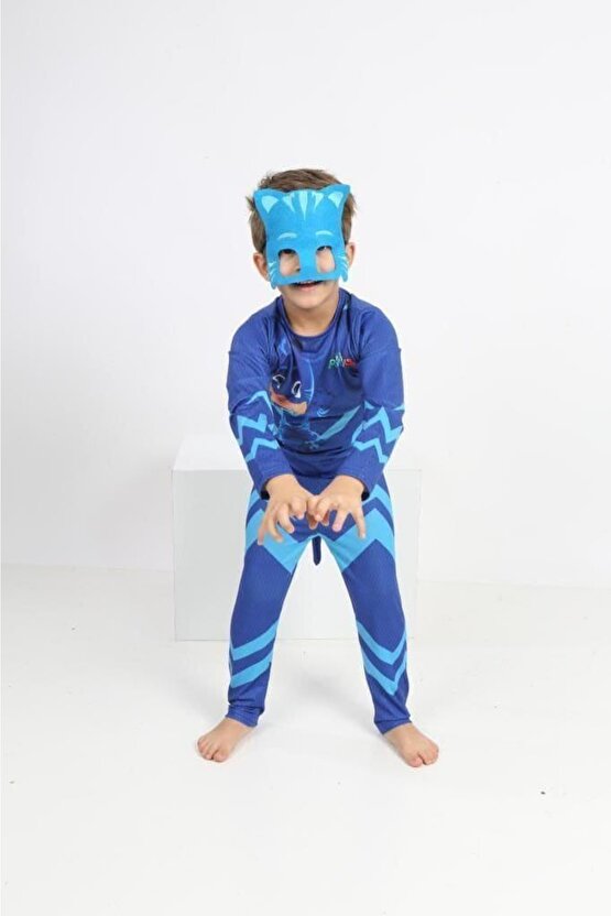 PJ Mask Kostüm Pijamaskeliler Kedi Çocuk Kostüm- Cat Boy Tulum+Maskeli Set