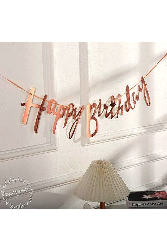 Happy Birthday Rosegold Italik Yazı Parlak Süs Doğum Günü Banner