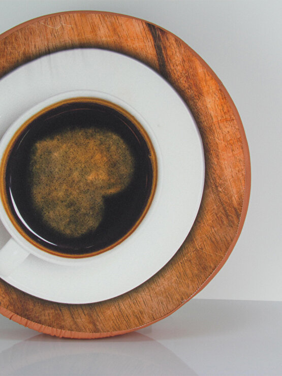 Klasik Baskılı Kahve Fincanlı Kalp Desenli Oturma Minderi