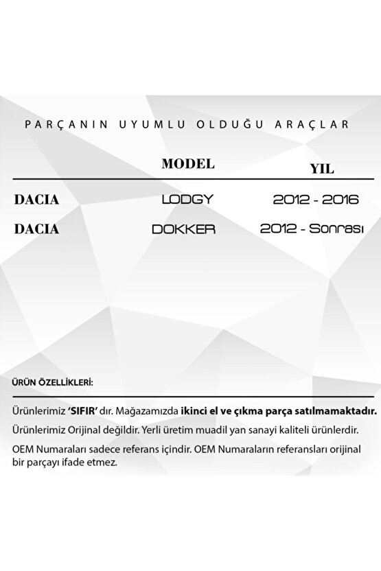 Dacia Dokker Lodgy Için Ön Tampon Bağlantı Spotu - Sol