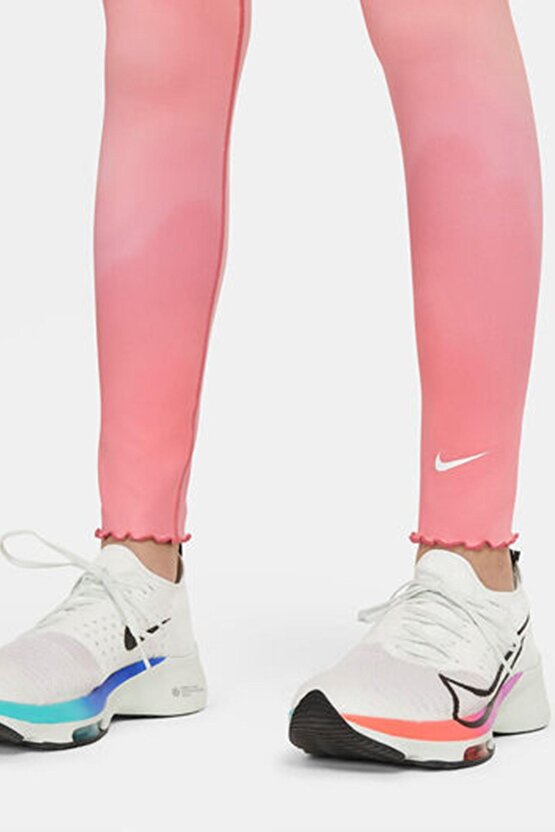 One Girls Printed Dri Fit High Rise Leggings Pink Yüksek Belli Çocuk Taytı Pembe