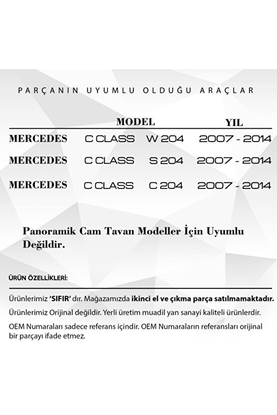 Mercedes C Class W204,c204,s204 Için Port Bagaj Çıta Kapağı