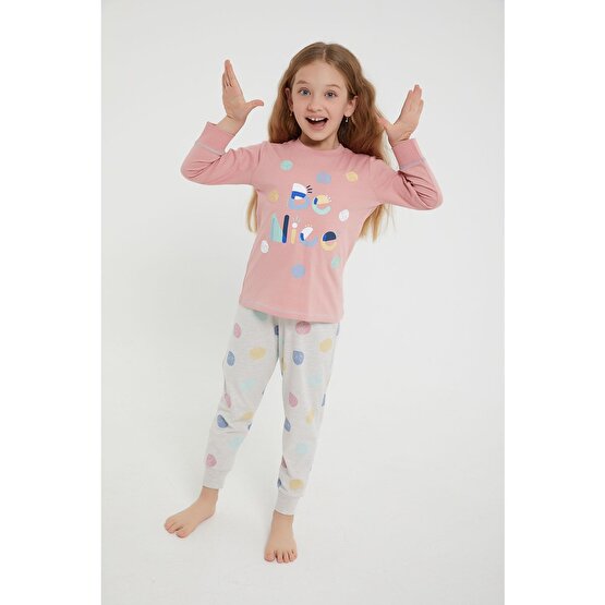 Rolypoly Be Nice Pembe Kız Çocuk Uzun Kol Pijama Takım