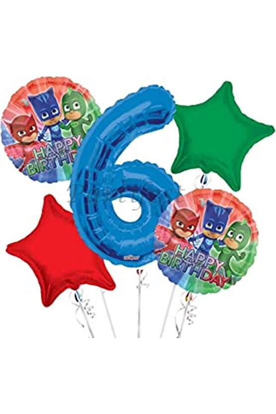 Pjmasks 6 Yaş Balon Set Pijamaskeliler Folyo Balon Set Konsept Doğum Günü Set Yaş Balon