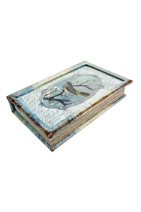 Kutu Kitap Aynalı Dalda Kuş Kitap Kutusu Dekoratif Hediyleik