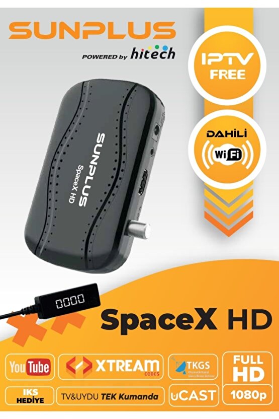 Spacex HD Çanaklı-Çanaksız Dahili Wi-Fi Full HD Uydu Alıcı Sinemalı Siyah