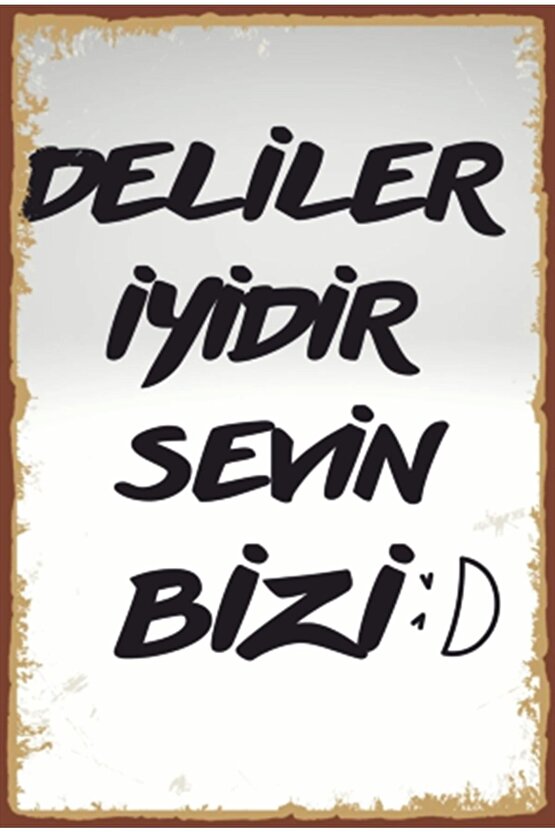 Deliler Iyidir Sevin Bizi Komik Sözler Retro Ahşap Poster