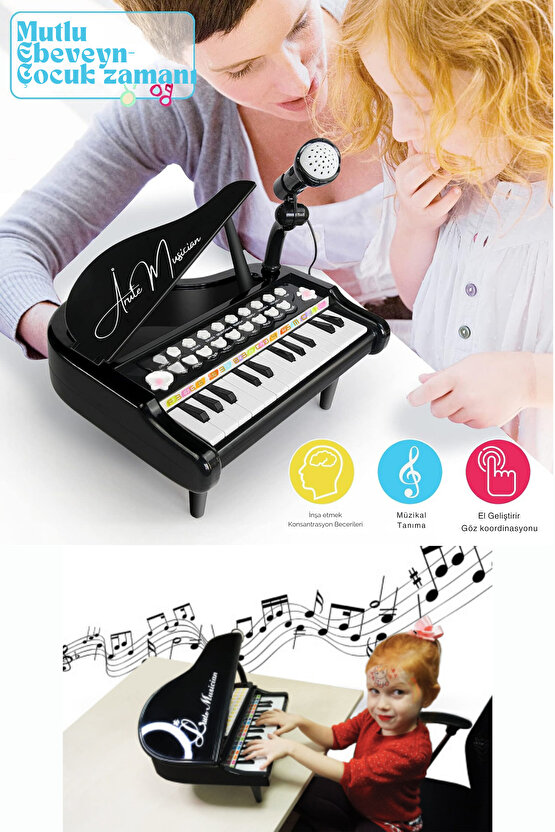 Oyuncak Mikrofonlu 24 Tuşlu Mp3 Çalar Sesli Işıklı Piyano