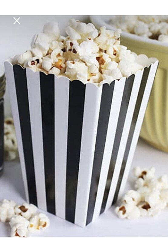 Siyah Beyaz Çizgili Karton Popcorn Mısır Cips Kutusu 8 Adet