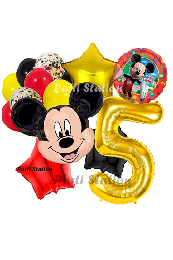 Mickey Mouse 5 Yaş Doğum Günü Parti Balon Seti Fare Mickey Mouse Altın Rakam Balon Konsept Set