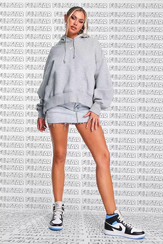 Sportswear Fleece Hoodie Oversized Fit Kapüşonlu Bol Kesim Sweatshirt Gri