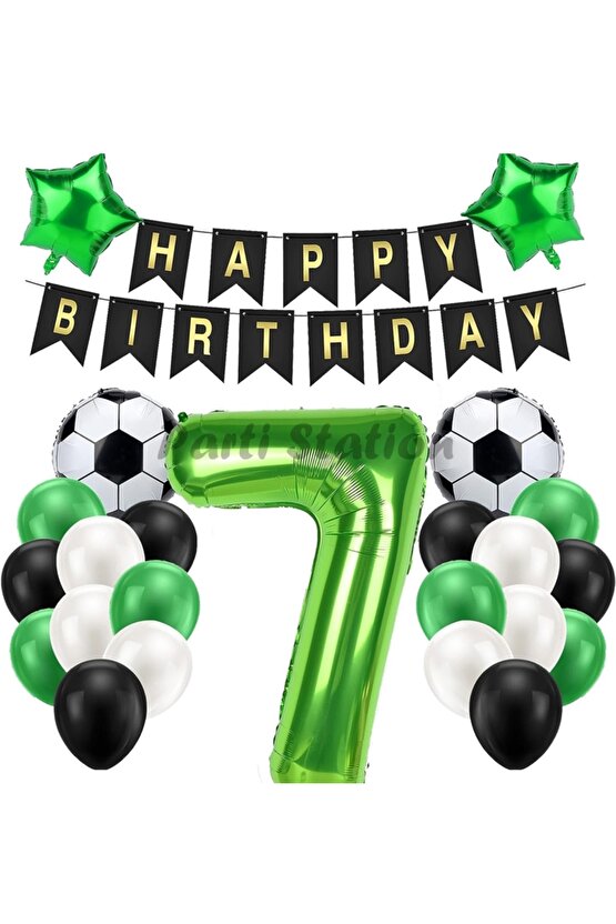 Futbol Maç Konsept Yeşil Rakam 7 Yaş Balon 100 cm Futbol Konsept Yeşil Parti Doğum Günü Balon Seti