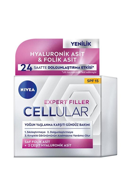 Cellular Expert Filler Yoğun Yaşlanma Karşıtı Gündüz Bakım Yüz Kremi 50ml, Spf15, Hyaluronik Asit