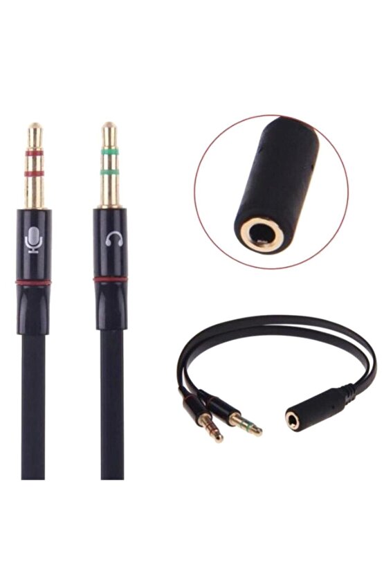 Aux To 2 Aux Kablo 3.5 Mm Jack Girişini 2 Aux A Çeviren Kablo Mikrofon Ve Kulaklık Çevirici Aparat