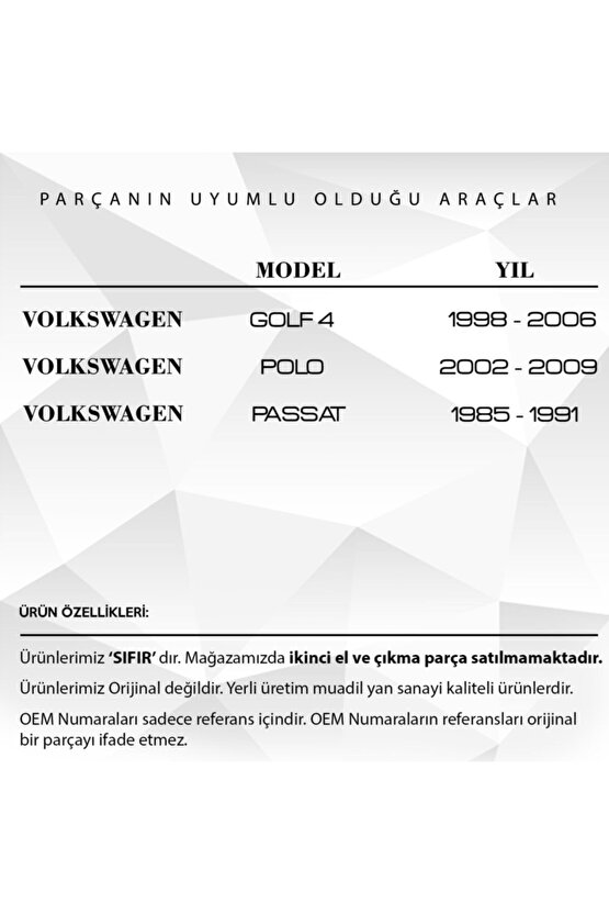 Volkswagen Golf 4, Polo, Passat Için Su Fıskiye Memesi