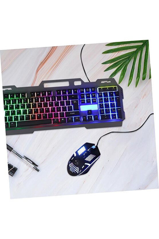 USB KABLOLU OYUNCU KLAVYE MOUSE SET LED IŞIKLI GAMİNG MOUSE KEYBOARD SET uyumlu