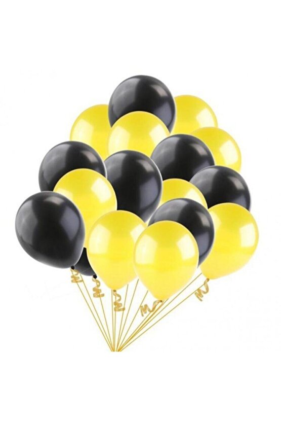 Metalik Balon 12  Inç 25 Adet Metalik Sarı Pastel Siyah Set