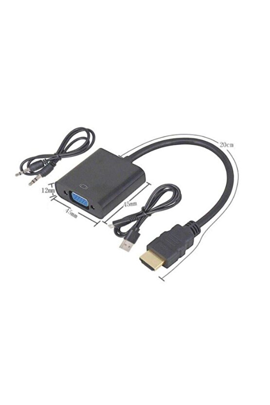 Hdmi To Vga Kablo Çevirici Dönüştürücü Ses Uydu Receiver Ps3 Ps4 Micro Usb Güç