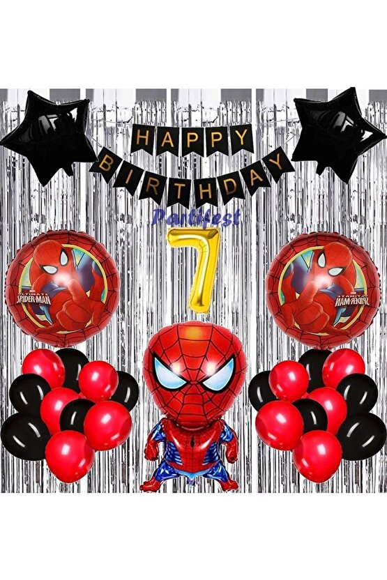 Spiderman Örümcek Adam Balon Set Balon Folyo Set Spiderman Konsept Doğum Günü Set 7 Yaş Balon