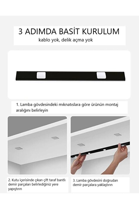 2 Adet 60 cm Hareket Sensörlü, Sensörsüz Kullanılabilir Usb Şarjlı Modern Mutfak, Dolap Gece Lambası