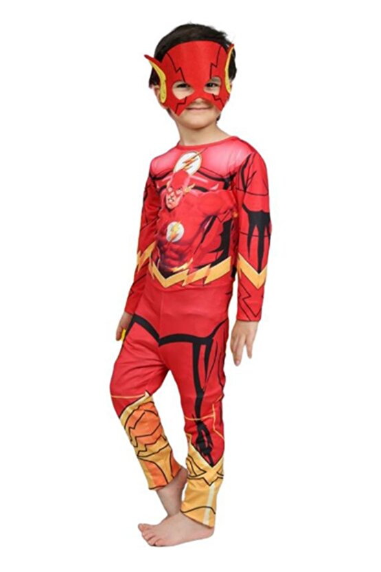Flash Kostümü Çocuk - Flash Kostüm Ve Maske Full Set