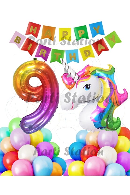 Unicorn Konsept 1 Yaş Balon Set Unicorn Renkli Tek Boynuzlu At Doğum Günü Balon Set
