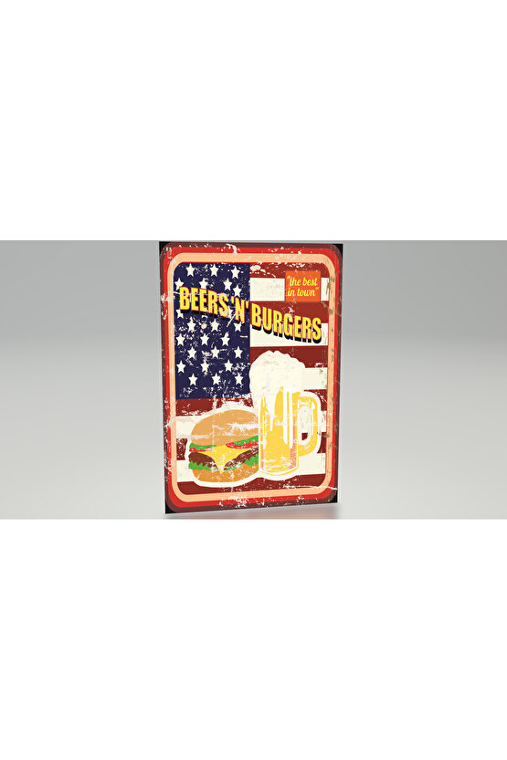 amerikan tarz fast food hamburger bar cafe dekor tablo retro ahşap poster