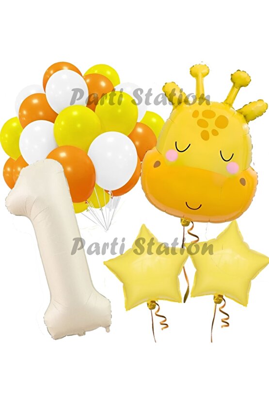 Safari Sevimli Zürafa Tema 1 Yaş Balon Set Safari Konsept Zürafa Parti Doğum Günü Balon Set