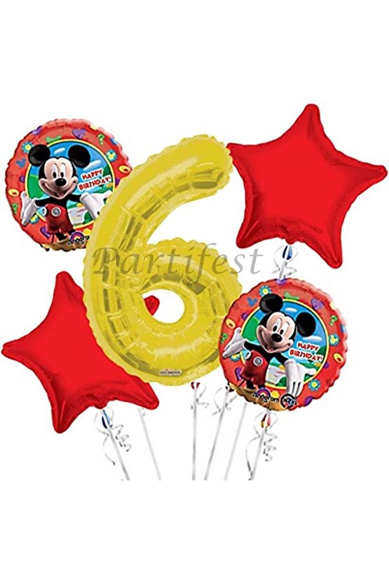 Mickey Mouse 6 Yaş Balon Set Mickey Mouse Folyo Balon Set Konsept Doğum Günü Set Yaş Balon