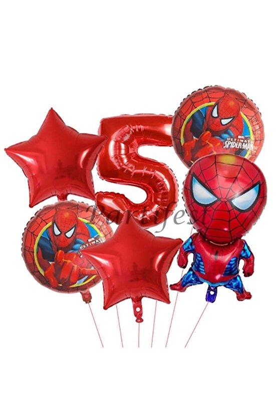 Spiderman Örümcek Adam 5 Yaş Balon Set Balon Folyo Set Spiderman Konsept Doğum Günü Set Yaş Balon