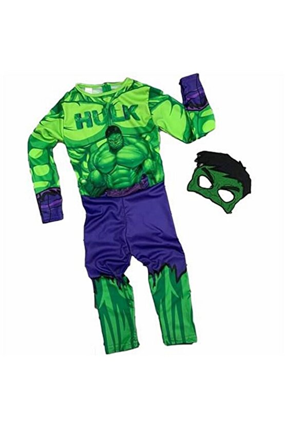 Çocuk Hulk Kostümü - Yeşil Dev Kostümü - Maskeli 7-8 Yaş
