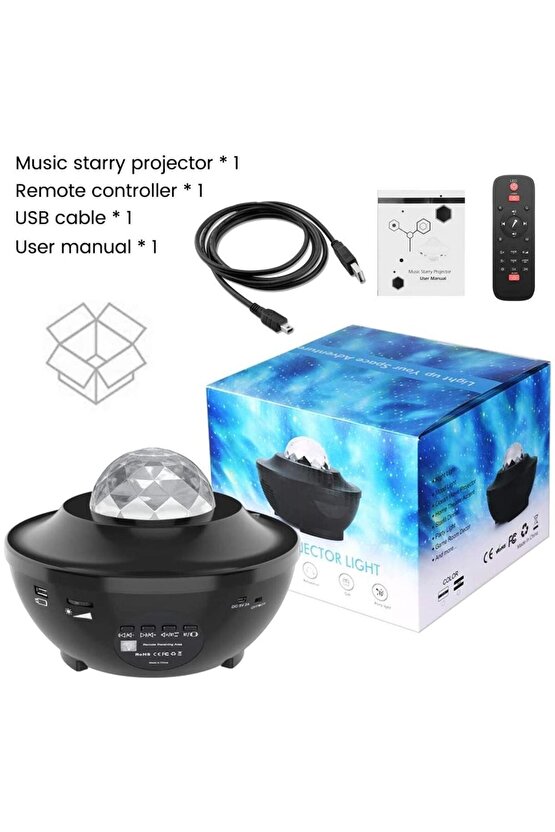 Starry Projektör Gece Lambası Bluetooth Hoparlör Ambians Işık