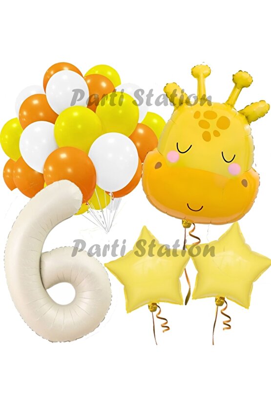 Safari Sevimli Zürafa Tema 6 Yaş Balon Set Safari Konsept Zürafa Parti Doğum Günü Balon Set