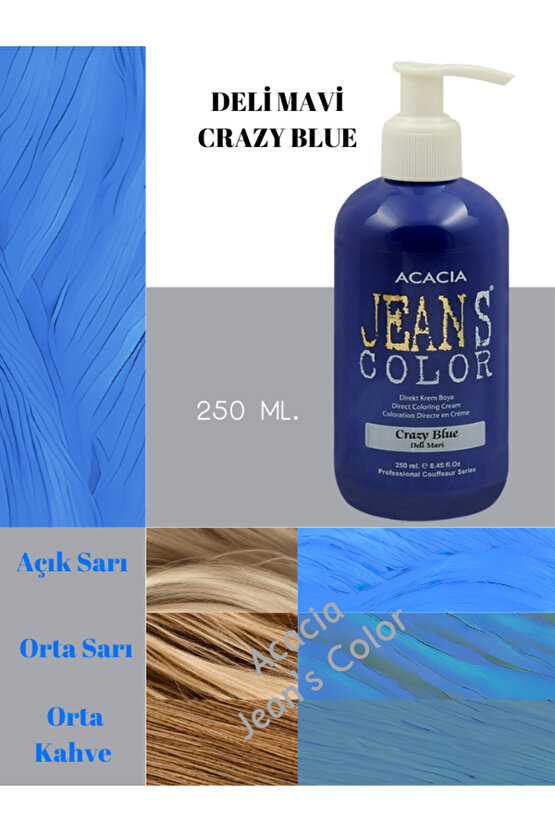 Amonyaksız Renkli Saç Boyası Deli Mavi 250ml. Kokusuz Su Bazlı Crazy Blue Hair Dye