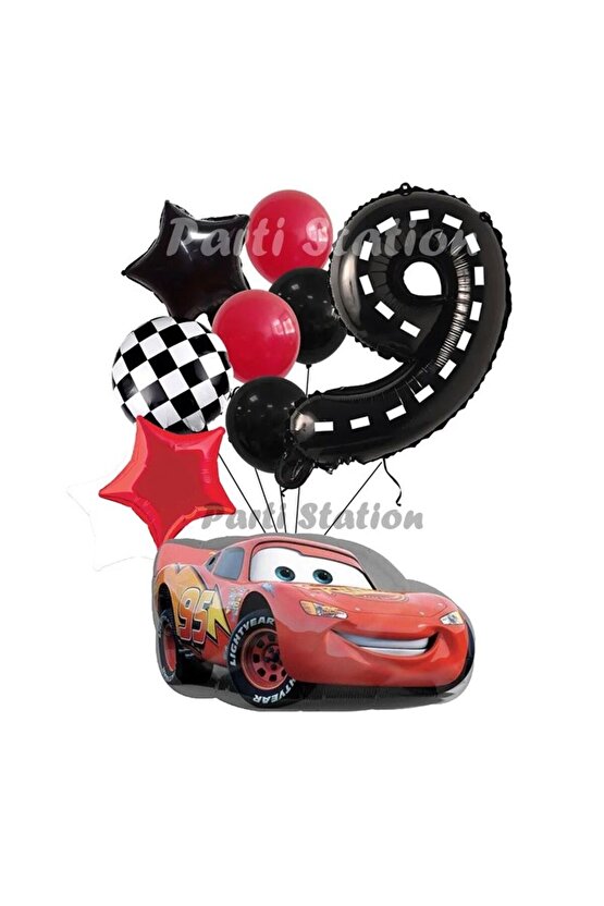 Cars Şimşek Mcqueen Yarış Arabası Konsept 9 Yaş Balon Set Cars Arabalar Doğum Günü Balon Set