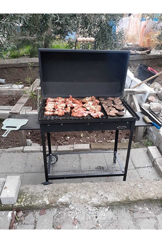 40x70 Demir Kapaklı Barbekü Yazlık Tipi Mangal Grill Oluklu Izgara