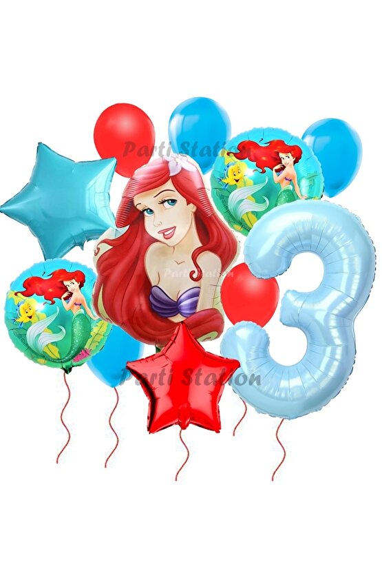Disney Prensesi Deniz Kızı Prenses Ariel Konsept 3 Yaş Doğum Günü Balon Set Aquaman Ariel Balon Set