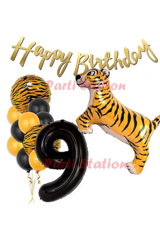 Safari Konsept Kaplan 9 Yaş Balon Seti Kaplan Parti Konsept Doğum Günü Balon Set Jungle Kaplan Balon