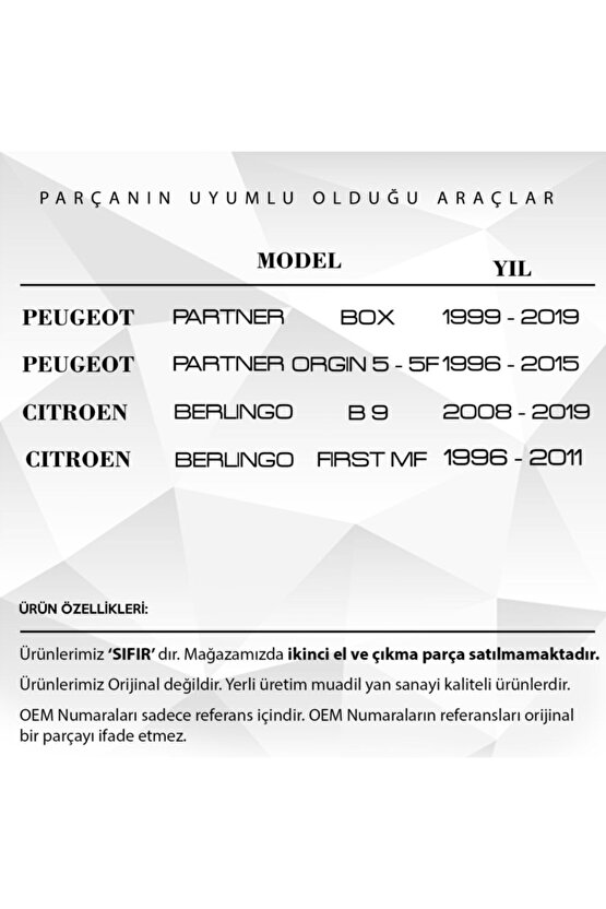 Peugeot Partner Uyumlu Arka Sürgülü Kapı Kolu Pim 10 Adet i