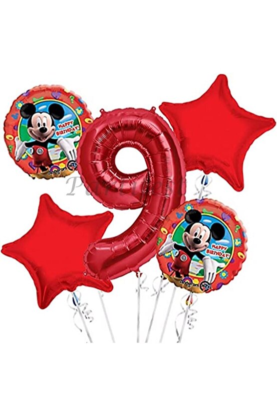 Mickey Mouse 9 Yaş Balon Set Mickey Mouse Folyo Balon Set Konsept Doğum Günü Set Yaş Balon