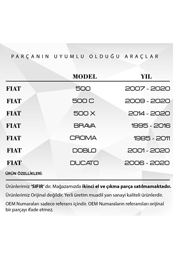 Fiat Doblo, Ducato, 500, Punto Için Şamandıra Kapağı