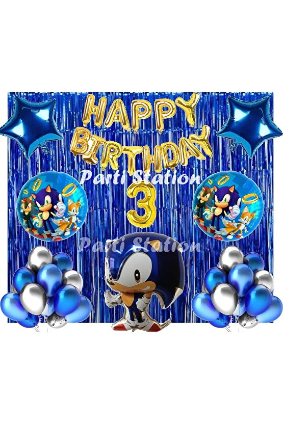 Lacivert Tilki Sonic Boom Konsept 3 Yaş Balon Set Sonic Tema Doğum Günü Arka Fon Süsleme Balonlu Set