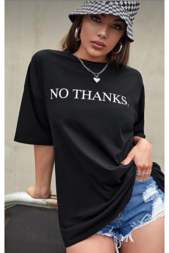 Unisex Oversize Siyah Nothanks Tshirt