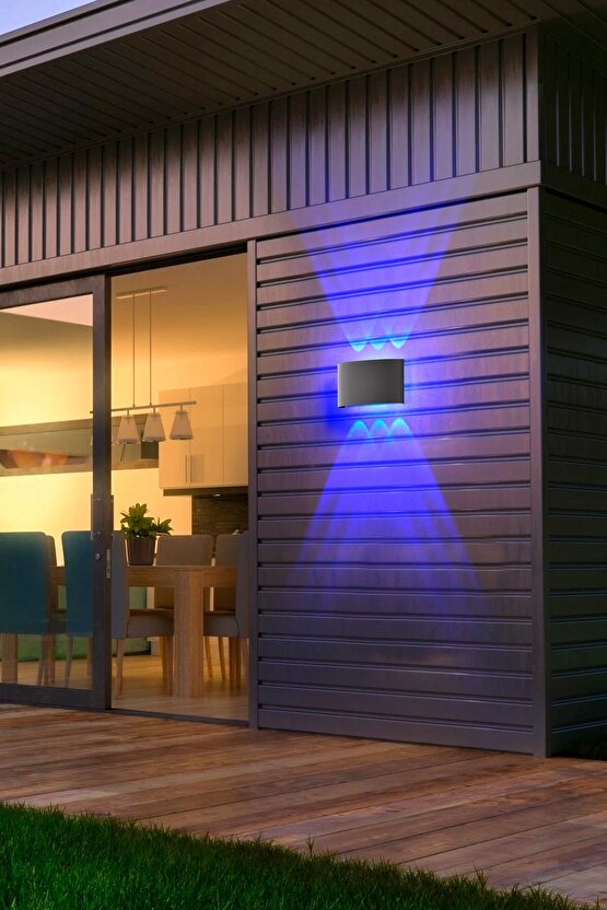 Uranüs Antrasit Kasa Mavi Işık Ledli Dekoratif Işık Süzmeli Iç Ve Dış Mekan Salon Bahçe Balkon Aplik