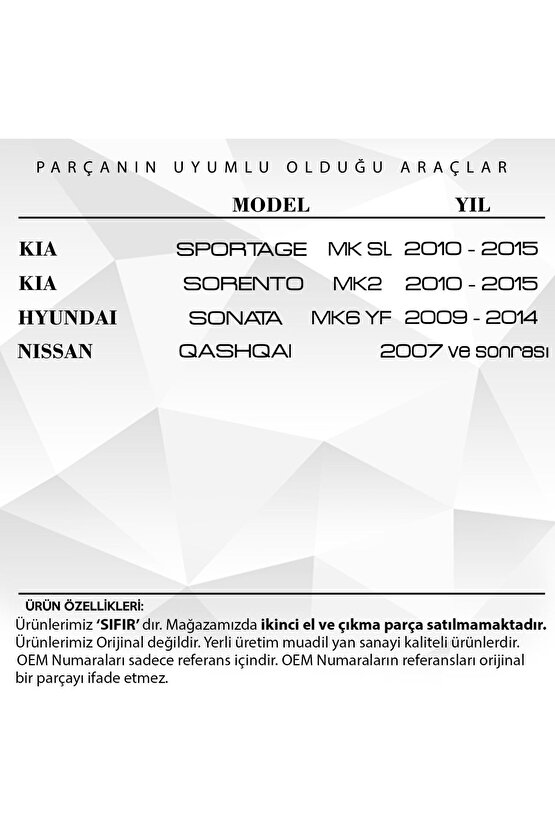 Kia Sportage,sorenta, Hyundai Sonata Için Yan Ayna Dişlisi Seti